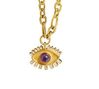 Hao Wu Xuan Collar Moderno con Colgante de Ojo Morado Chapado en Oro sin deslustre de Acero Inoxidable Accesorios de joyería de Hip Hop Vintage