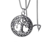 Hao Wu Xuan Collar para Hombre Árbol de la Vida Collares para Hombres,Colgante de Amuleto de Nudo Vikingo con Cadena de Caja, Moda nórdica de joyería de Regalo Masculino