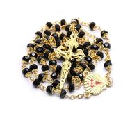Hao Wu Xuan Collar Rosario de Santiago Collar Concha Cruz Colgante Cuentas de Cristal Negro Joyería de Moda