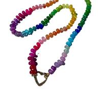 Hao Wu Xuan Dulce romántico dopamina Colorido DIY Piedra Natural Collar de Cuentas Bohemio de Acero Inoxidable encantos de Verano joyería