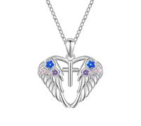 Hao Wu Xuan Exquisito Collar Colgante de Cruz con alas de ángel de Flor pequeña en Forma de corazón de Moda para Mujeres Regalo de joyería para Amantes