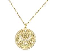 Hao Wu Xuan Exquisito collar hueco con colgante de medalla del Espíritu Santo para mujer, cadena de color dorado, collar corto amuleto