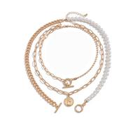 Hao Wu Xuan Fashion/Set Collana Girocollo a Catena multistrato per le Donne Trendy OT Fibbia Collana di Perle d'imitazione