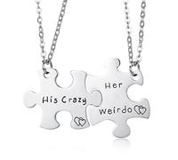 Hao Wu Xuan His Crazy Her Weirdo - Juego de collar con colgante de rompecabezas para parejas, regalos de joyería para parejas, collares grabados a juego