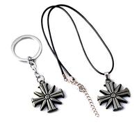 Hao Wu Xuan Juego de collar y llavero con colgante de cruz Far Cry 5, aleación de acero inoxidable, colección de joyas temáticas de juegos, juego de 2 piezas