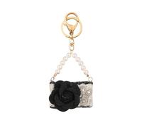 Hao Wu Xuan Llavero de camelia Llavero de cristal de lujo Cadena de perlas Flor negra y blanca Bolso colgante de mujer Bolso llavero