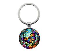 Hao Wu Xuan Llavero mariposa, llavero circular de moda con animales pintados de forma creativa, regalo para fiesta de cumpleaños