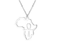Hao Wu Xuan Mapa de África Egipto Ankh Cruz Collar Colgante Hueco de Acero Inoxidable para Mujeres Hombres Iglesia Rezar Joyería