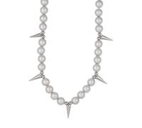 Hao Wu Xuan Moda Catena di perline d'imitazione Perla con punte Collana Girocollo Corta Uomo Hip Hop Collana di Colore Argento spessa 2024 Prezzi di Moda