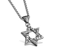 Hao Wu Xuan Moda Declaración de Hombre Colgante Estrella de David de Israel Collar Colgante en Forma de O Cadena retorcida Color Plata Premio de Moda