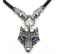 Hao Wu Xuan Moda Occhi BLU Lupo Talismano Jewlery Steampunk Teste di Lupo Catena di Cuoio Maschile Ciondolo Collana Vichingo Accessori prezzie
