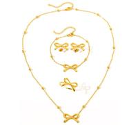 Hao Wu Xuan Moda Set Squisito fiocco Design Collana Bracciale Anello Orecchino Set per Le Donne Moda 4 Pack prezzie