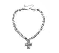 Hao Wu Xuan Moda Tendenza Irregolare CCB Perline Catena Girocollo Collana per Uomo Hip Hop Colore Argento Croce Pendente Collana 2024 Accessorio Maschile prezzie