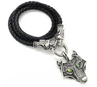 Hao Wu Xuan Moda Vintage Occhi Verdi Lupo Amuleto Pendente Gotico Accessori Vichingo Collana Doppio Lupi Teste Catena di Cuoio per Gli Uomini prezzie