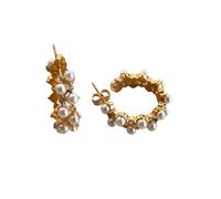 Hao Wu Xuan Pendientes de aro rococó de Perlas Naturales de circón Chapado en Oro Joyería única hipoalergénica de Acero Inoxidable sin deslustre