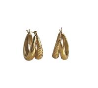 Hao Wu Xuan Pendientes de Doble Cuerno retorcido chapados en Oro de diseño único Joyería hipoalergénica de Acero Inoxidable sin deslustre para Mujeres