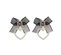 Hao Wu Xuan Pendientes de Lazo Negro Vintage para Mujer Imitación de Perla Corazón Pendientes de Gota Retro Pendientes de Lazo de estrás Regalos de joyería para Fiestas de niñas