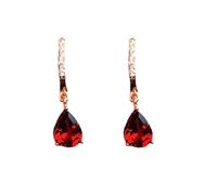 Hao Wu Xuan Pendientes de rubí Rojo Vino con Incrustaciones de Plata para Mujeres Exquisito y Simple Gotas de Agua Pendientes Joyería de Fiesta de Moda