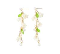 Hao Wu Xuan Pendientes Lily of the Valley - Flor de flecos largos, elegantes accesorios para eventos primaverales, regalo romántico para su cumpleaños
