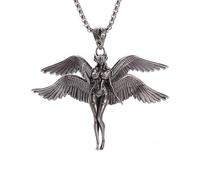Hao Wu Xuan Personalidad Delie Personaje Mítico Lucifer Collar de Colgante de Ángel de Alas Negras para Hombres Mujeres Joyería Gótica Vintage