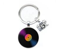 Hao Wu Xuan Personalidad Estilo Clásico Sencillo Disco de vinilo Disco de fonógrafo retro Cúpula Llavero de cristal Amantes de la música pop Regalos