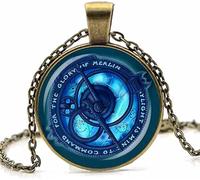 Hao Wu Xuan Troll Hunters - Collar con colgante de amuleto vintage, cadena de color bronce, cristal azul, acero inoxidable, regalo de joyería con temática de fantasía