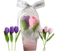HAOBANGBEIJIA 2 Pcs(Handmade Finished Tulips) Knitting Crochet Flower Tulips Romantic Gift with gift box and gift card for your lovers or f