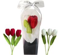 HAOBANGBEIJIA 2 Pcs(Handmade Finished Tulips) Knitting Crochet Flower Tulips Romantic Gift with gift box and gift card for your lovers or f