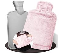 HAOCEE Bolsa De Agua Caliente Con Funda, 2L Bolsa De Agua Caliente Peluche, Con Bolsillo Tipo Canguro, A Prueba De Fugas Y Probada, Mantiene El Calor Durante Mucho Tiempo (Rosa)