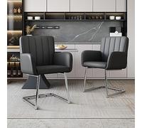 HaoChrymec 2 Sillas de Comedor de Cuero Sintético con Patas Metálicas en Zigzag, Sillón Lounge, Silla Escritorio, para Dormitorio, Oficina y Salón, Negro, 2er Set