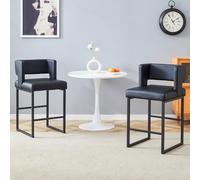 HaoChrymec 2 Sillas Nordic Windbar de PU y Metal, Diseño Moderno Cuadrado, Cómodas y Ligeras, Silla de Comedor y Bar, para Cocina y Salón, Negro, 48x53.3x91.4cm