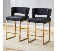 HaoChrymec 2 Sillas Nordic Windbar de PU y Metal, Diseño Moderno Cuadrado, Cómodas y Ligeras, Silla de Comedor y Bar, para Cocina y Salón, Negro y Oro, 48x53.3x91.4cm