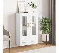 HaoChrymec Aparador Blanco Alto con Madera de Ingeniería, 3 Compartimentos Abiertos, 3 Cajones, Armario Bajo, Aparadores para Salón, Alacena de Cocina, 69.5 x 31 x 115 cm