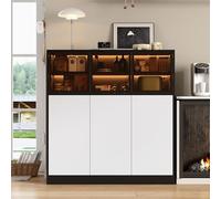 HaoChrymec Aparador de Cocina con LED, Madera y Cristal, Salón, Blanco y Negro, 100x40x105