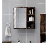 HaoChrymec Armario de Baño con Espejo, Madera y Acrílico, con 5 Compartimentos, para Baño y Otros Espacios, Color Roble Ahumado, 62.5x20.5x64 cm