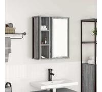 HaoChrymec Armario de Baño de Pared con Espejo, Madera y Acero, con Compartimentos Abiertos y Cerrados, Ideal para Baño y Sala de Estar, Color Gris Sonoma, 50 x 21 x 60 cm
