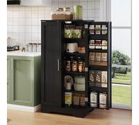 HaoChrymec Armario De Cocina con MDF, Luz LED con Sensor y Almacenaje Funcional, Mueble Alto De Almacenamiento, Aparador Auxiliar, Adecuado para Cocina Comedor y Salón, Negro, 120x60x40 cm