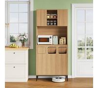 HaoChrymec Armario de Cocina con MDF, para Reciclaje y Microondas, Natural, 80x35x181cm