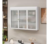 HaoChrymec Armario De Pared Arqueado De Tres Puertas con Cristal, Almacenamiento Versátil, Exhibidor De Objetos, para Cocina Salón Baño, Metal+Cristal, Blanco, 90.0CM