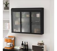 HaoChrymec Armario De Pared Arqueado De Tres Puertas con Cristal, Almacenamiento Versátil, Exhibidor De Objetos, para Cocina Salón Baño, Metal+Cristal, Negro, 90.0CM