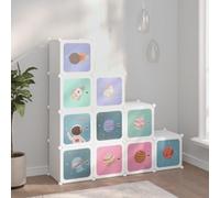 HaoChrymec Armario Infantil Modular con 10 Cubos de Almacenaje, Material PP Blanco, Armario Infantil, Zapatero Infantil, Estanteria Cubos para Almacenaje Juguetes, 124.5 x 31.5 x 123.5 cm