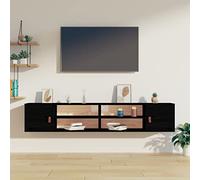 HaoChrymec Armarios de Pared 2 Unidades, Madera Maciza de Pino Natural, Estilo Rústico Moderno, Almacenamiento Multiusos para Libros y Decoración, Color Negro, 80x30x30 cm