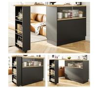 HaoChrymec Barra de Comedor Giratoria 360° con Tablero de MDF, Almacenaje Multifuncional, Sideboard Rotativo, Estante de Cristal, para Cocina y Restaurante, Negro, 90x45x100cm
