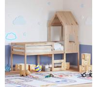 HaoChrymec Cama Alta con Techo, de Madera Maciza de Pino, Diseño Moderno con Barandillas de Seguridad, Cama Alta Ideal para Habitaciones Infantiles y Juveniles, Color Natural, 80x200 cm