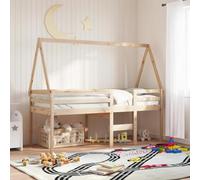 HaoChrymec Cama Alta con Techo, Estructura de Madera de Pino Macizo, Diseño Seguro con Barandillas, Cama Alta Ideal para Habitaciones Infantiles y Juveniles, Color Natural, 80x200 cm