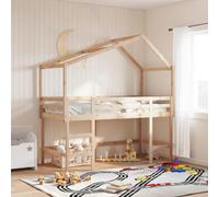 HaoChrymec Cama Alta Infantil con Escalera y Techo, de Madera Maciza de Pino, Diseño Seguro con Barandillas, Cama Alta Ideal para Habitación Infantil o Juvenil, Color Natural, 90x200 cm