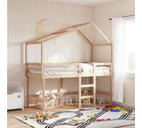 HaoChrymec Cama Alta Infantil con Escalera y Techo, de Madera Maciza de Pino, Diseño Seguro con Barandillas, Cama Alta Ideal para Habitaciones Infantiles y Juveniles, Color Natural, 90x190 cm