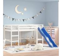 HaoChrymec Cama Alta Infantil con Tobogán, de Madera Maciza de Pino, Diseño con Barandillas de Seguridad y Escalera, Cama Alta Ideal para Habitaciones Infantiles y Juveniles, Color Blanco, 80x200 cm