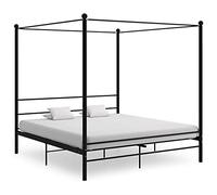 HaoChrymec Cama con Dosel de Metal, Estructura Negra con Somier Incorporado, Cama Matrimonial Ideal para Dormitorio Principal o Adulto, Color Negro, 180x200 cm