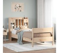 HaoChrymec Cama con Estantería, Madera de Pino Maciza, Cabecero con Almacenamiento, Cama Individual Ideal para Dormitorios Juveniles o Habitaciones Pequeñas, Color Natural, 75x190 cm